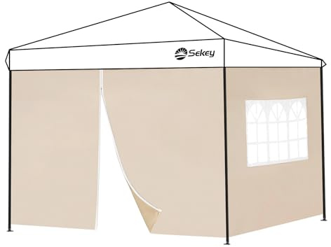 Sekey 2PCS Seitenwände für Pavillon 3x3 Wasserdicht Winterfest, Seitenwände für Pavillon Partyzelt Gartenzelt 3x3m, 1 Fenster 1 Tür, (Khaki, 1 Fenster 1 Tür)