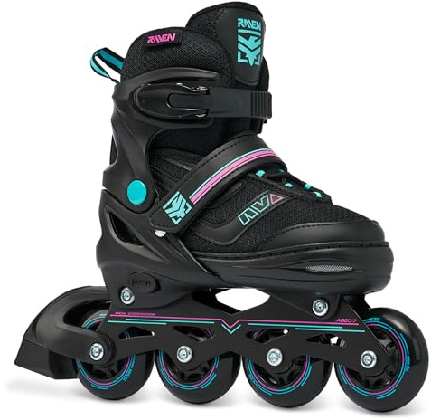 RAVEN - Inline skridskor för barn och vuxna - Rullskridskor, valfritt 2-i-1 med skridskor - Justerbara skridskor för barn och vuxna - Drill Mint/Pink utan Medar, 34-37 (21,5-24 cm)