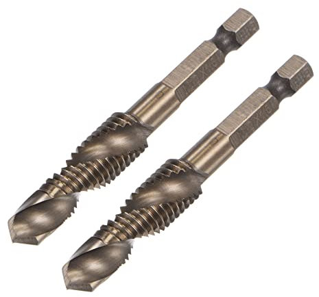 sourcing map Combination Drill and Tap Bit, 1/4 Hex Shank M10 x 1.5 Metric Titanium Coated High Speed Steel 6542 Spiral Flute Drilling Tapping Tool 2pcs