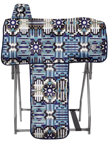 Harrison Howard Sturdy Waterproof Western Saddle Cover with Stylish Prints that Stand Out Keep Your Saddle in Pristine Condition Perfect for Showing or Riding Events-Mosaic Blue