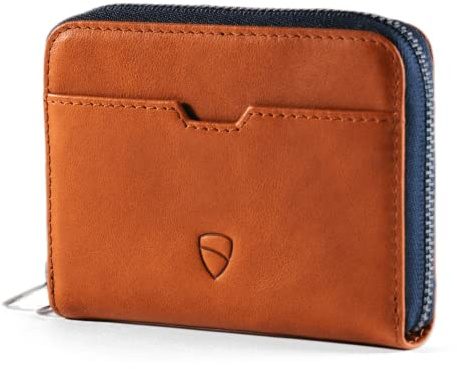 Vaultskin Geldbörse Herren – Leder Slim Wallet mit Reißverschluss & Münzfach, RFID Blocker Kartenetui für Kreditkarten, Ausweis & EC Karten - Kompaktes Portmonee Herren & Damen (Mayfair) (Cognac)
