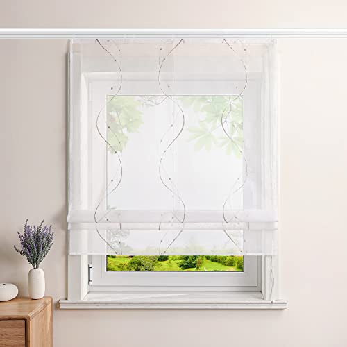 Heichkell Tenda a pacchetto in voile, con , trasparente, con ricamo, per soggiorno, sabbia, 80 x 140 cm (larghezza x altezza)