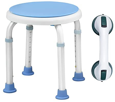 CEEDIR 360°Drehbarer Duschhocker mit Duschhilfe Duschstuhl Höhenverstellbar 36-51cm Badhocker Duschstuhl Duschhilfe Anti-Rutsch Duschsitz Badewannen Haltegriff für Alter, Schwangere