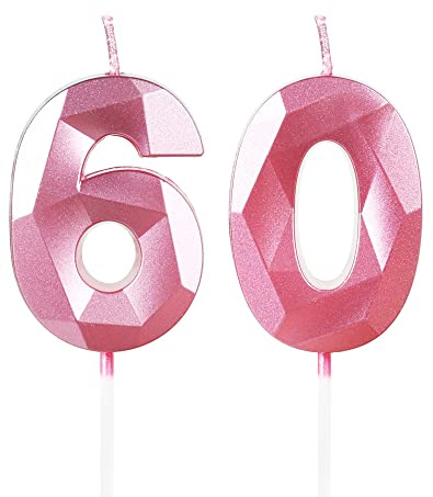 Yiran Pink 60th Birthday Candles, Number 60 Happy Birthday Candles, Pink Cake Topper Decorations for Birthday Party, Wedding Anniversary Celebration Supply for Girls Women