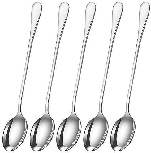 PNJB, Latte Glass Ice Cream Sundae Coffee Spoons Stainless Steel Long Handle 20cm, Ideal for Sundae, Ice Cream, Dessert, Iced Coffee & Tea (6PCS)