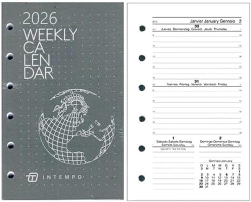 RECHANGE 2023 CALENDRIER WEEKLY hebdomadaire 6 trous Small 7,7 x 12,7 cm Intempo + stylo à clic et signet