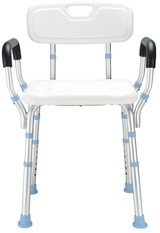 HEAO Duschstuhl mit Rückenlehne und Armlehnen - höhenverstellbar Duschhocker 41-53cm, Belastbar bis 136kg, Duschstuhl für senioren