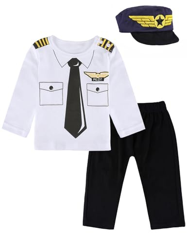 COSLAND Pilot Costume for Boys Todder Halloween Outfit, White, 3T