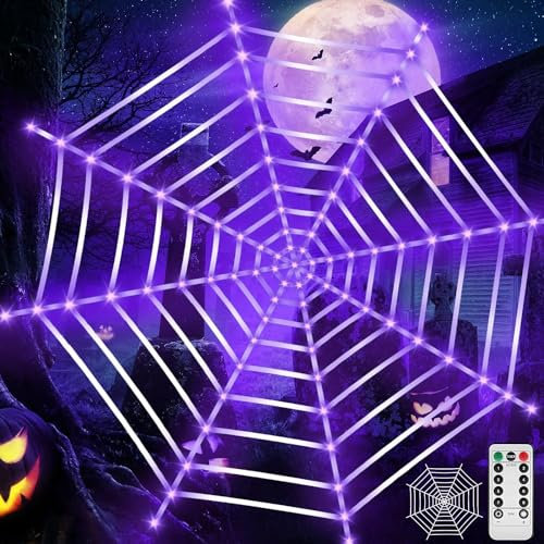 ZQEJEFDDecorazioni per Halloween Ragnatela Impermeabile 120 LED, 8 Modalità, Spaventose per Feste