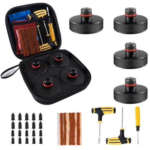 Tesla Jack Pads Lifting Jack Pad for Tesla Model 3/Y/S/X Tesla Pucks Accessories with Tire Repair Tools Kit for Tesla Vehicles 2016 to 2026,4 Pucks with Storage Case