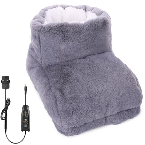 Hojalis Electric Foot Warmer, Foot Warmer with 3 Timer Settings & Adjustable Temperature Settings, Heated Foot Warmers with Fleece Lining, Heated Slippers for Women Men, Machine Washable(UK Plug 12V)