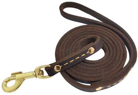 Leather Dog Leash 6 ft x 1/2 inch Heavy Duty Genuine Leather Dog Training Leash Soft and Strong Leather Leash for Small and Medium Dogs Brown