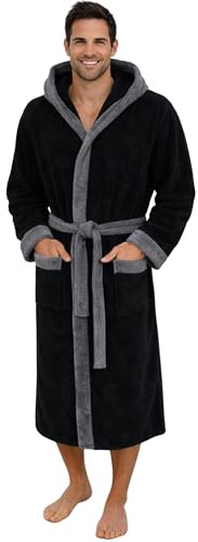 Morgenstern Bademantel Herren Kapuze Frottee 100% Baumwolle OEKO-TEX® Lang Cadiz Schwarz-Grau L
