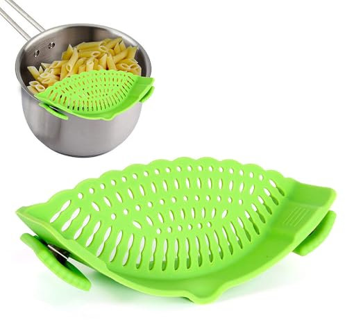 Schnappsieb aus Silikon, Nudelsieb Aufsatz zum Aufstecken für Topf, Pfanne & Schüssel, Universalgroßer Lebensmittelsieb Abtropfsieb Küchensieb für Nudeln, Gemüse und Obst