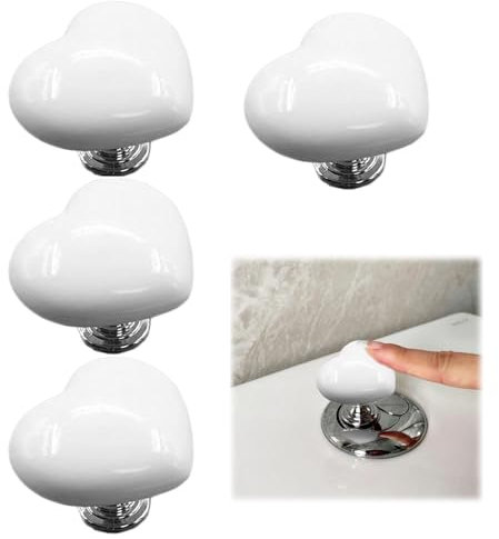 4 Pcs Toilet Flush Button, Toilet Push Button Flush Replacement, Toilet Heart Button Flush, Toilet Tank Button Helper, for Women Manicures Toilet Lid Tank Covers Drawer Knobs Decor(White)