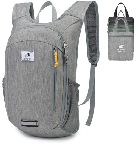 SKYSPER 10 L/15 L/20 L vikbar ryggsäck ultralätt dagväska resa ryggsäck vandringsryggsäck för vandring resor stadsresor, GRÅ, 20L, Ryggsäck Ryggsäckar