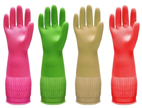4 Pairs Heavy Duty Washing Up Gloves – Durable Cleaning Gloves with Non-Slip Grip, Waterproof Rubber Gloves Medium for Dishwashing, Household Cleaning, Gardening, Car Washing & Everyday Chores