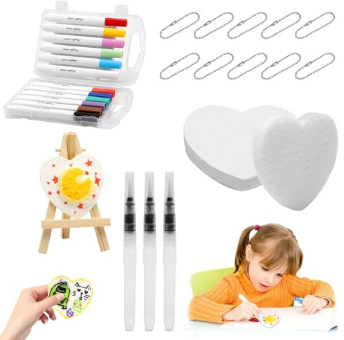 HENGBIRD Magic Puffy Paint Kit para Niños - Set de Pintura 3D con Papel de Espuma Texturizado, 12 Colores, Pinceles de Agua, Mini Caballete - Manualidades Creativas Regalo Lavable y No Tóxico