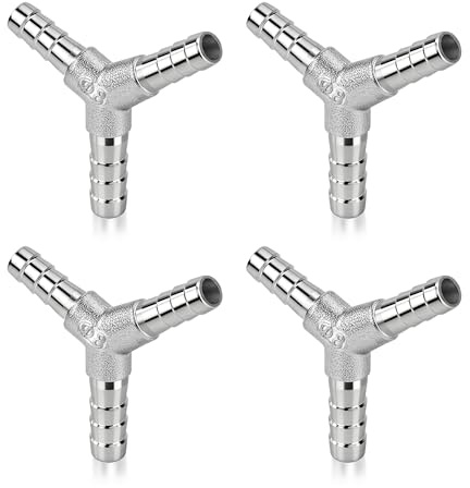 Connettore Tubo Carburante Y, Φ8mm Barbiglio Raccordo per Tubi Flessibile a 3 Vie Adattatore Raccordi a Y in Acciaio Inossidabile 304 per Aria, Acqua, Gas e Gasolio (4 Pezzi)