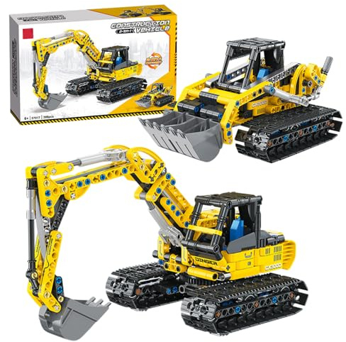 CLIUNT Excavadora de Obra Amarilla Perforadora de Juguete, 399 PCS Construcción Grúa Juguete Conjunto, 2 en 1 Technic Excavadora, Regalo Creativo para Niños Niñas de 7 Años o Más