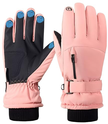 AUMTISC Vintertermiska skidhandskar, -29 °C, köldbeständig, vattentät, nylon, pekskärmsfunktion, svarta universalhandskar för vandring, skidåkning, vinteraktiviteter (rosa, M)