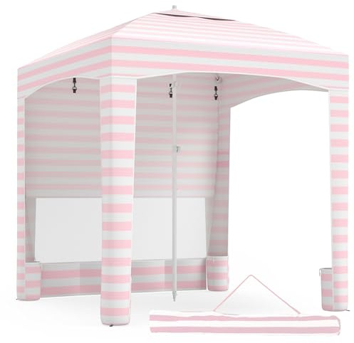COSTWAY Sombrilla Playa Grande con Pared Lateral Desmontable, 185 X 185 CM, Altura Ajustable 3 Niveles, Parasol Jardin con Bolsa De Transporte, 4 Sacos De Arena, Protección Solar Exterior (Rosa)