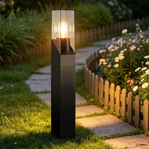 Glitzerlife LED Wegeleuchten Außen Pollerleuchte - Gartenleuchte Wegelampe Gartenbeleuchtung E27 IP65 Wetterfest 60cm Schwarz Wegelicht Außenlampe Stehend Outdoor für Garten Rasen Hof Weg MAX.40W