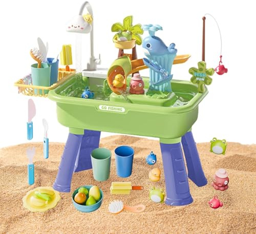 Generisch Wassertisch Für Kinder, 4-in-1-Spielbecken Outdoor-Kinderwasserspielzeug, Spielwaschtische Sensorikspiel Mit Pumpe Und Fließendem Wasser Für Jungens Und Mädchen Spielplatz, Terrasse, Garten