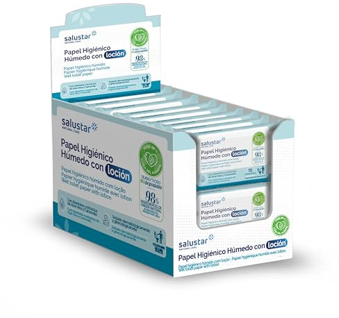 Papel higiénico húmedo con loción hidratante, 98% ingredientes naturales y desechables por el WC. 15u.