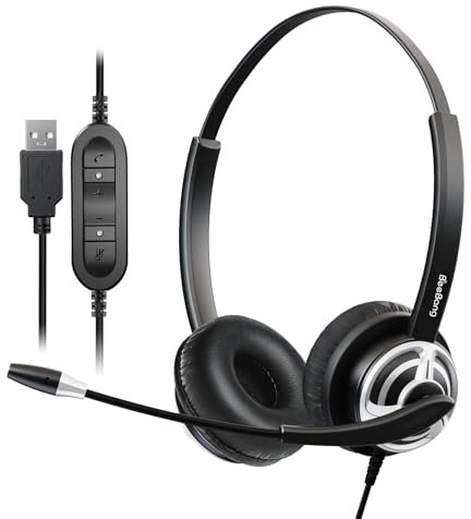 Beebang USB Headset With Microphone for PC, Microsoft Teams Conference Calls, Volume Control & Mic Mute, Voice Recognition for Nuance Dragon