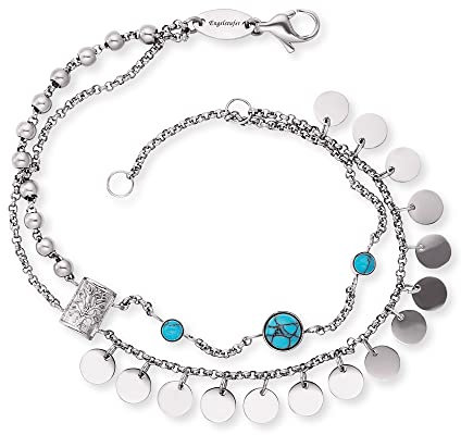 Engelsrufer Damen Armband Boho aus Edelstahl mit drei türkisen Steinen und Lebensbaum Symbol Anhänger - in zwei Längen verstellbar - nickelfrei