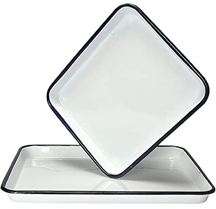 1 bandeja vintage hecha a mano esmaltada blanca para el hogar, horno de tartas, platos retro cuadrados (16 cm x 22 cm x 3 cm)