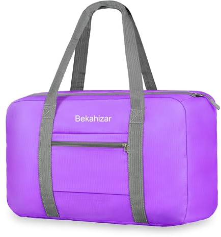 Bekahizar Handgepäck Tasche für Easyjet Flugzeug 45x36x20cm Klein Reisetasche 25L Faltbare Weekender Sporttasche Carry on Cabin Bag für Damen Herren (lila)