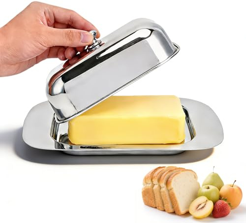 Cyrank Butterschale mit Deckel, Butterdose Edelstahl, Butterdose Metall, Kleine Käsedose mit Deckel, Butter Dish Butterkühler Butterbox, für für Hausmannskost und Restaurants Küche