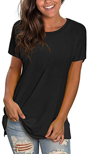 Tshirts for Women Short Sleeve Summer Tops 2024 Trendy Black Womens T Shirts Loose Fit XL