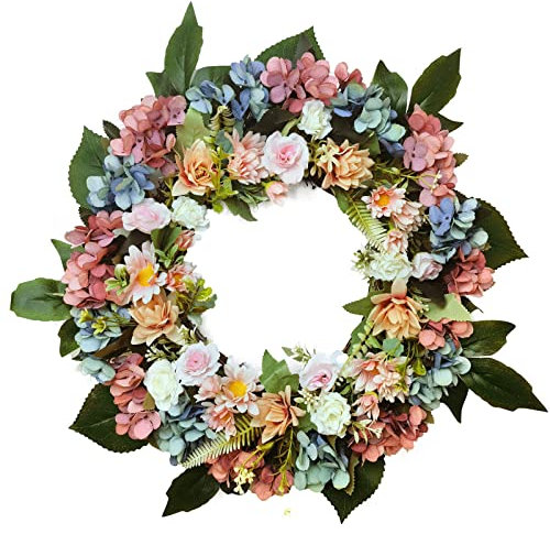Türkranz, Frühlings- und Sommerkranz, für alle Jahreszeiten, künstliche Rosen-Hortensien, Blumenkränze für Haustür, Außenbereich, Fenster, Wand, Garten, Hochzeit, Festival, Party, Heimdekoration