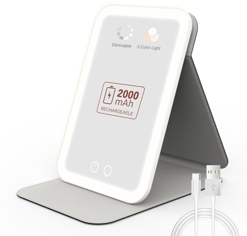 EASEHOLD Kosmetikspiegel mit LED Licht, Vergrößerung Schminkspiegel Wiederaufladbar, drehbar, Tageslicht LED Standspiegel für Makeup und Rasieren (Weiß 2 mit 2000mah Akku)