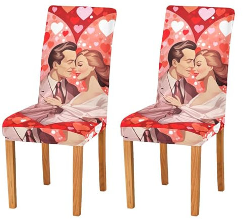 JUMBEAR Coppie coprisedie per San Valentino, per sala da pranzo, 4 pezzi, elasticizzato, rimovibile, lavabile, coprisedia decorativo