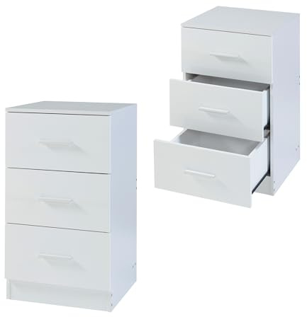 [en.casa] Nachttisch Aurdal 2er Set Kommode Weiß Hochglanz Nachtschrank 66 x 37 x 34,5 cm Nachtkästchen Beistelltisch