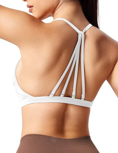 ZAAYO Sport BH Damen Ohne Bügel Starker Halt Rückenfrei Push Up BH Padded Bandeau Criss-Cross Straps Adjustable Bra Fuer Yoga Fitness Training Sport Top White L