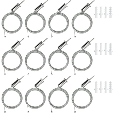 cezelux 12 Sets Hexagon Garage Light Suspension Cables Kit Steel Hanging Chains 6.5ft, Hex Honeycomb Light Connectors Pendant Light Wire Rope Cable Heavy Duty Chandelier Wire Adjustable (2m 12pcs)