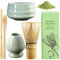 Molbory Set à Matcha - Bol et Support à Fouet en Céramique - Balai et 2 Cuillères en Bambou - Pour la Cérémonie - Cyan