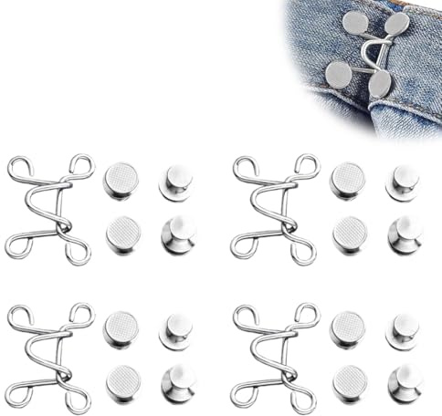 WUSJCOF 4 Set Clip para Ajustar Pantalones, Botones Ajustables, Broches de Cintura Desmontables, Ajustadores de Cintura, Botones de Jeans, Clips de Cintura, Ajuste de Pantalones