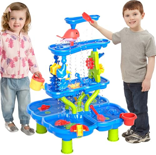 Doloowee Water Table, Water Play Table for Toddlers, Sand Play Station, Outdoor Garden Toy Multifunctional Activity Table for Ages 3+
