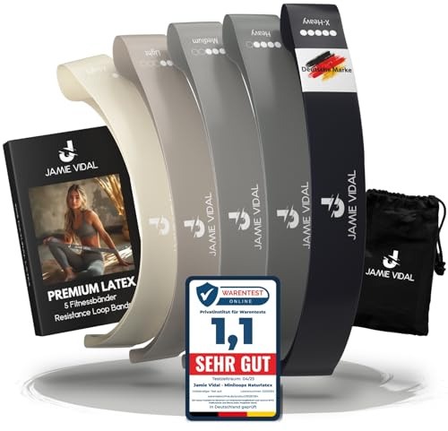 JAMIE VIDAL Fitnessbänder - Kurz, Premium Latex, Widerstandsbänder, Miniloops, Terrabänder, Fitness, kurz, Sport, Resistance Bands, Gymnastikband, Terraband, Workout, Band, Fitnessband, grau-beige