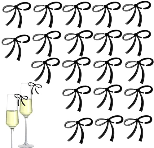 Etiquetas para bebidas de lazo negro, decoración acrílica de alta calidad para copas de vino de champán, juego de 20 elegantes accesorios para fiestas, bodas, cumpleaños, celebraciones adecuadas para