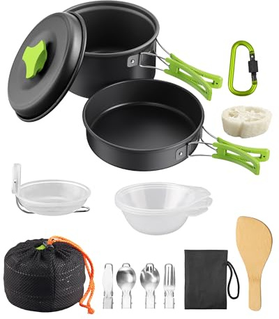 HOMGEN Aluminium Camping Cooking Set with Folding Cutlery for 2-3 People