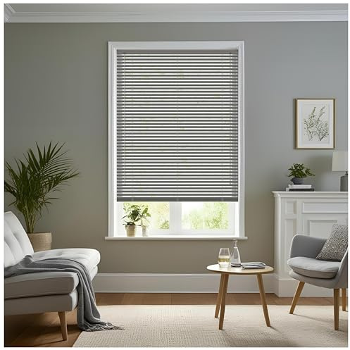 J.Din Made to Measure Grey Plain PVC Window Venetian Blinds 25mm Slats, Easy Fit Windows Treatment Shutters Child Safe Fittings Home Office Curtains 120W x 150H cm