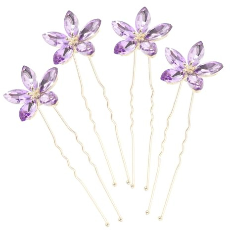 LABRIMP Accesorios Cabello de Boda para Novias Juego de 4 Horquillas en Forma Rhinestone, Color Púrpura, Fáciles de Llevar
