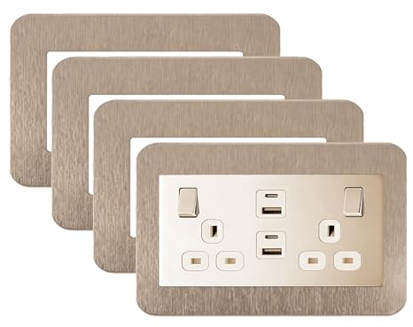 4PCS Double Socket Surround,Light Switch Surrounds (14.6cm x 8.6cm) | Light Switch Finger Plate Champagne, Finger Plates for Switches, Switch Sticker Cover,WallFor Home Wall Switch Decoration